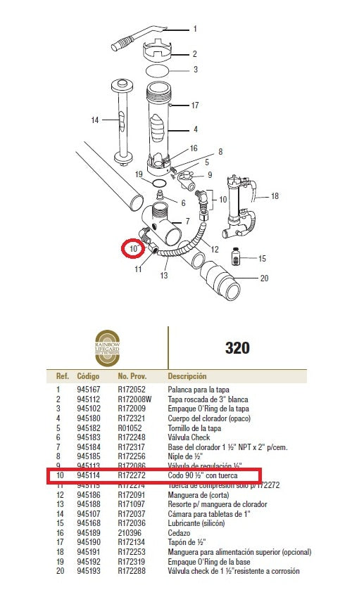 Codo 1/2 in R172272Z Clorador Rainbow 320