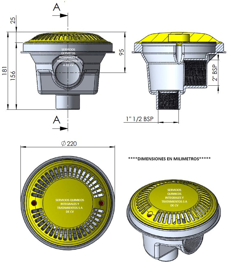Dren de Fondo Antivortex Astralpool 2" modelo 27841