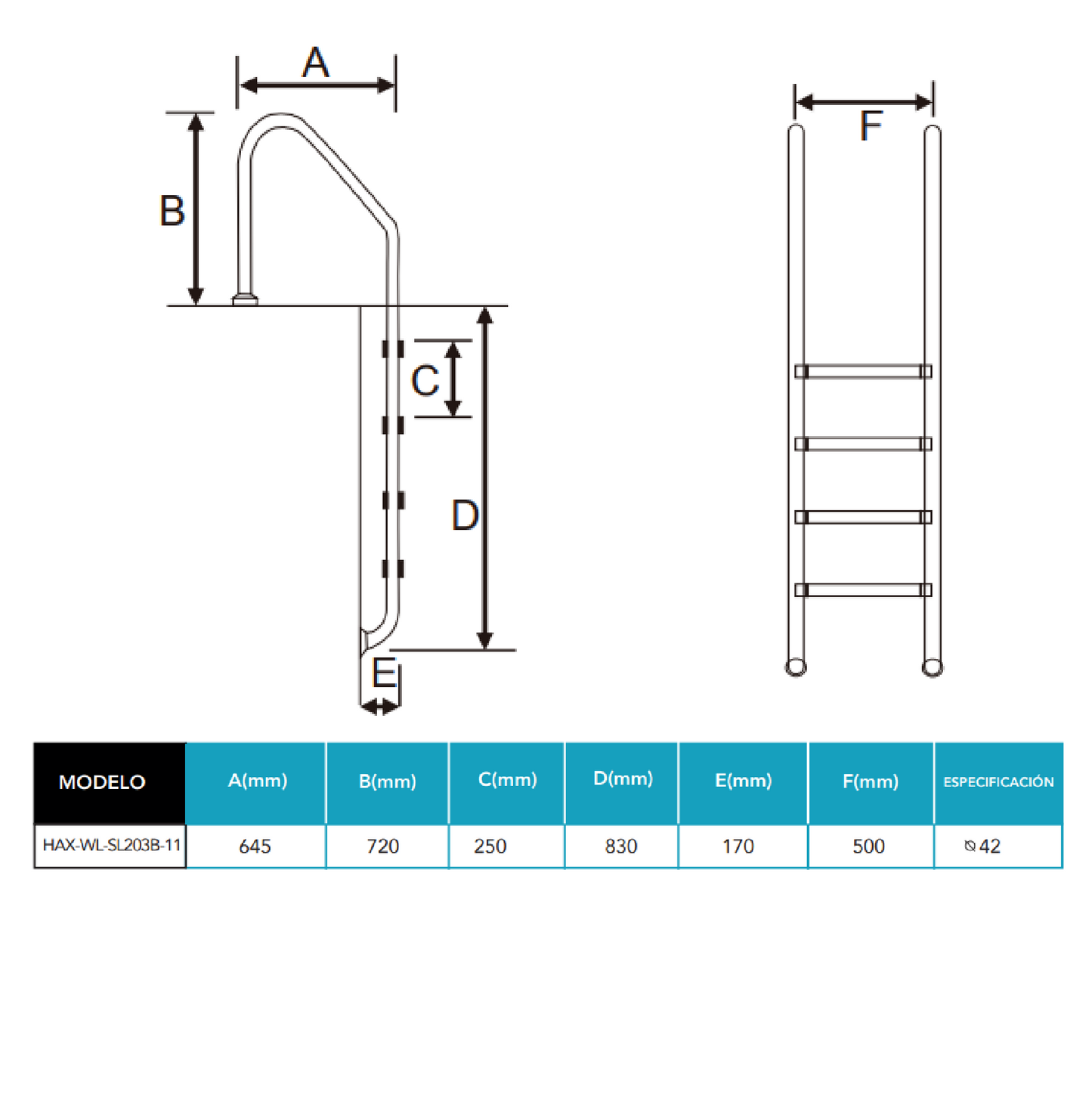 Escalera 3 Peldaños Completa Hax Acero Inoxidable