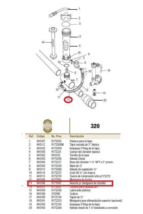 Resorte Clorador Rainbow 320 R171097z