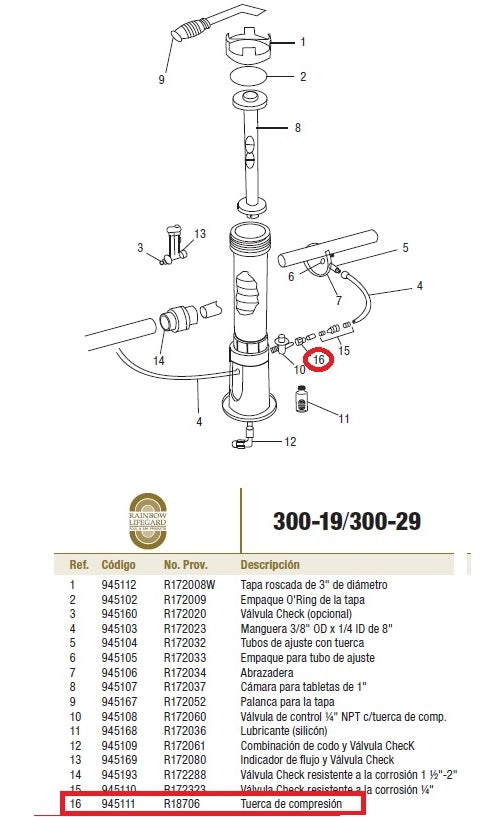 Tuerca Compresión R18706Z Clorador Rainbow 300