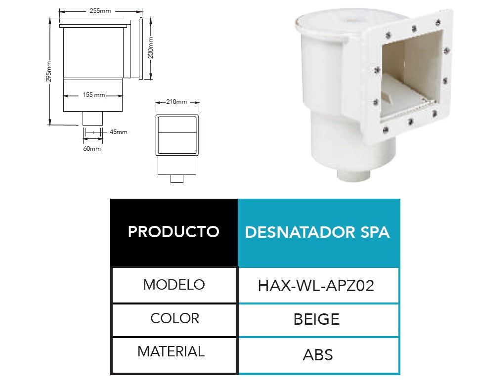 Desnatador Skimmer Hax para Fibra de Vidrio