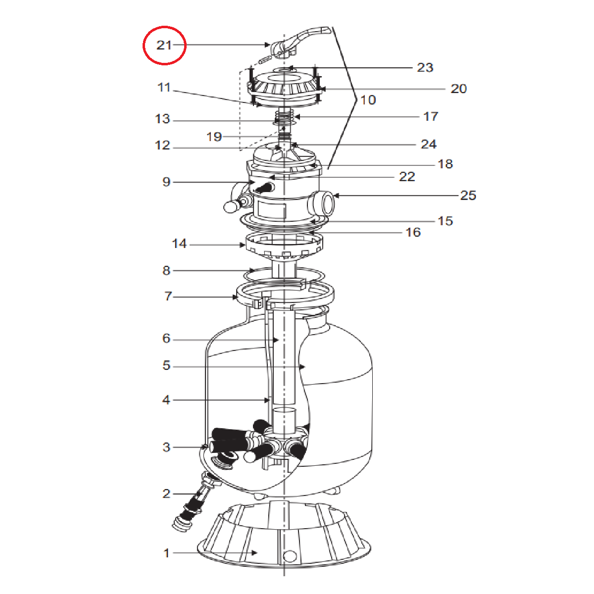 Palanca Manivela Filtro Merus Antiguos Modelos 16", 19" y 24"