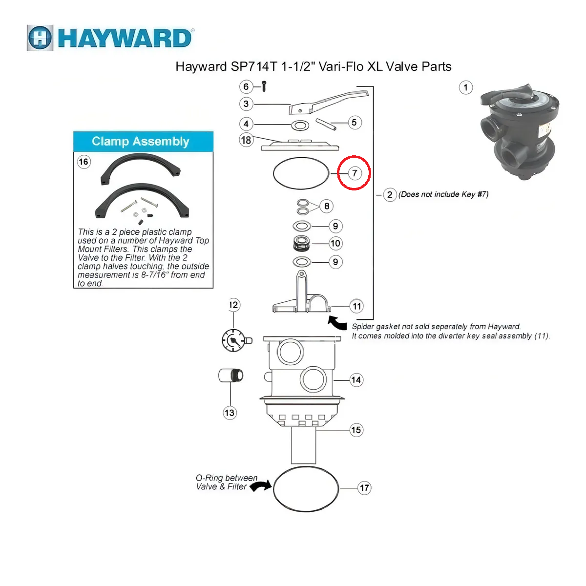 Empaque Tapa Valvula Superior 1.5" Filtro Hayward SPX0714L