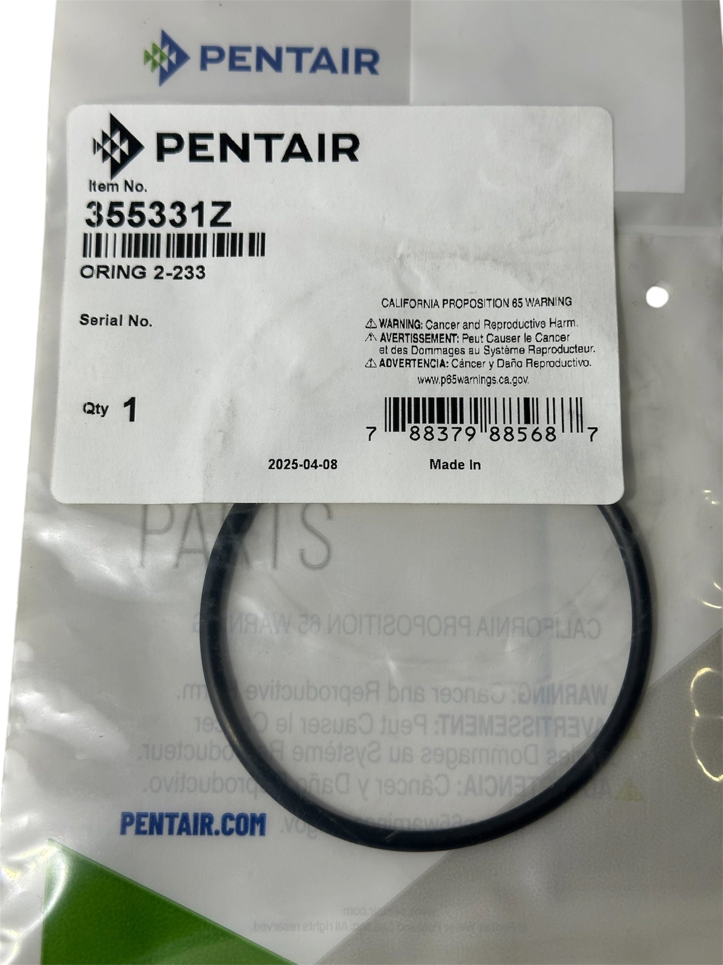 Empaque Oring Difusor Bomba Pentair Challenger Mod 355331Z