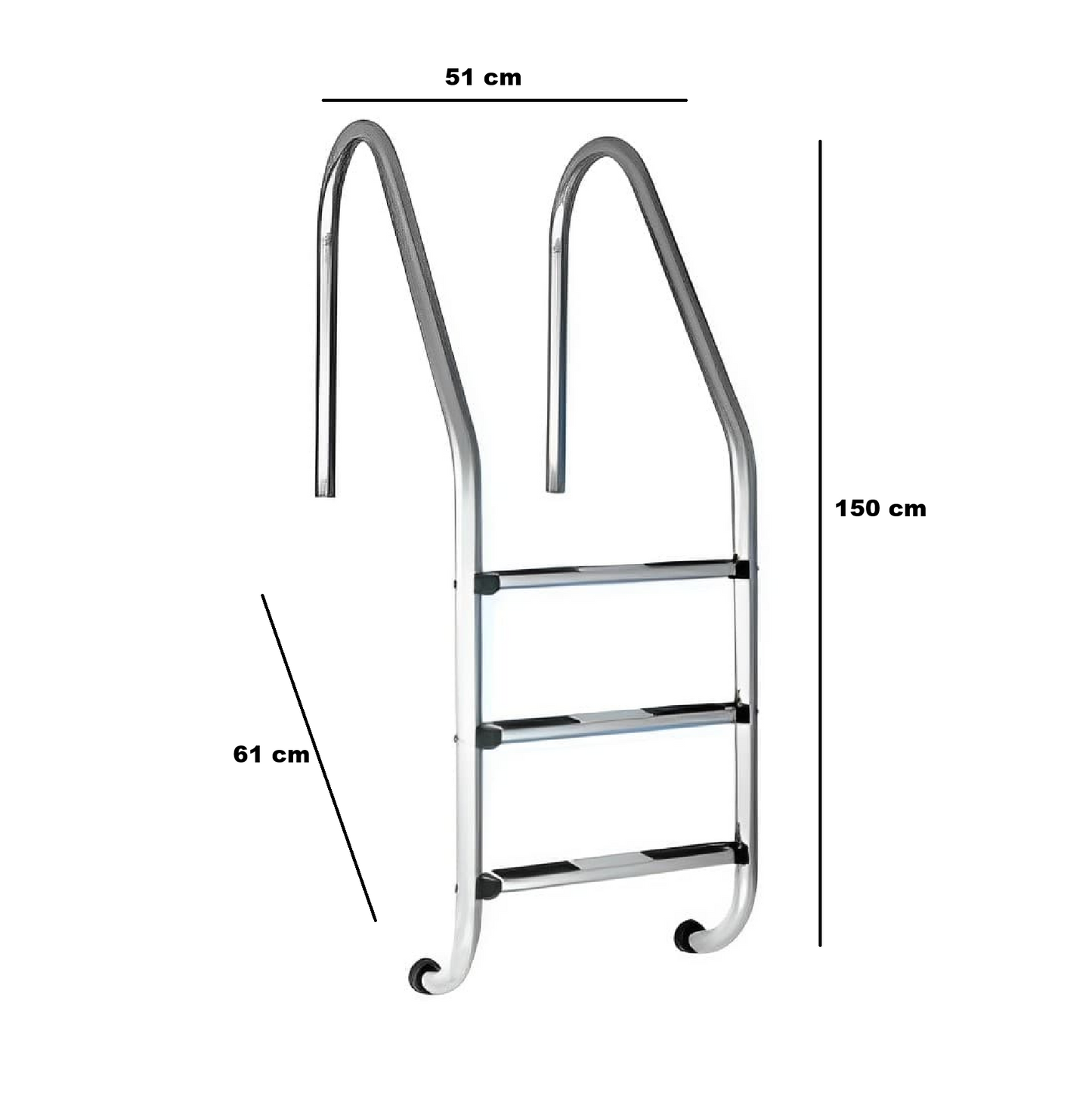 Escalera 3 Peldaños Completa Vertex Acero Inoxidable
