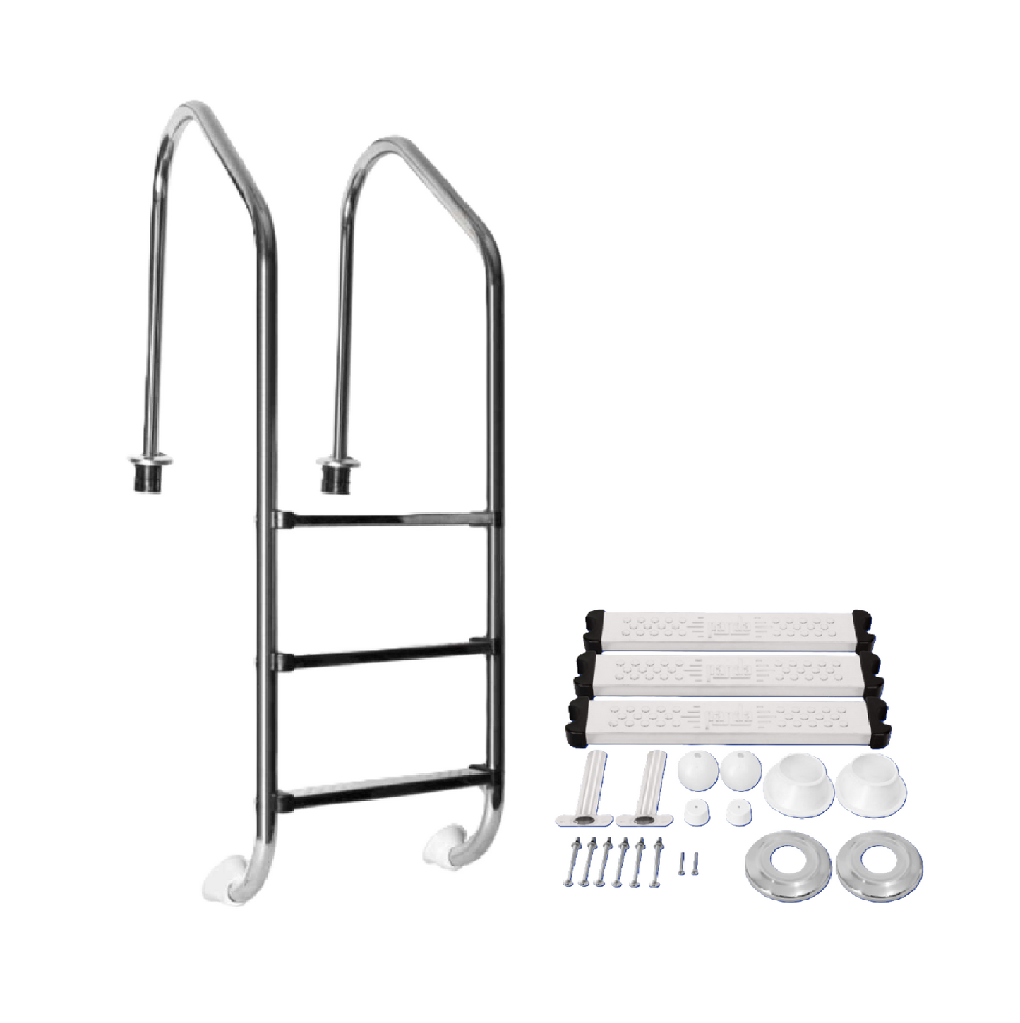 Escalera 3 Peldaños Completa Acero Inoxidable Panda