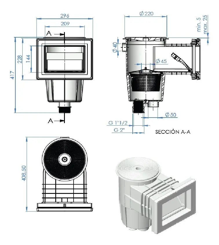 Desnatador Skimmer Astralpool Albercas Fibra De Vidrio