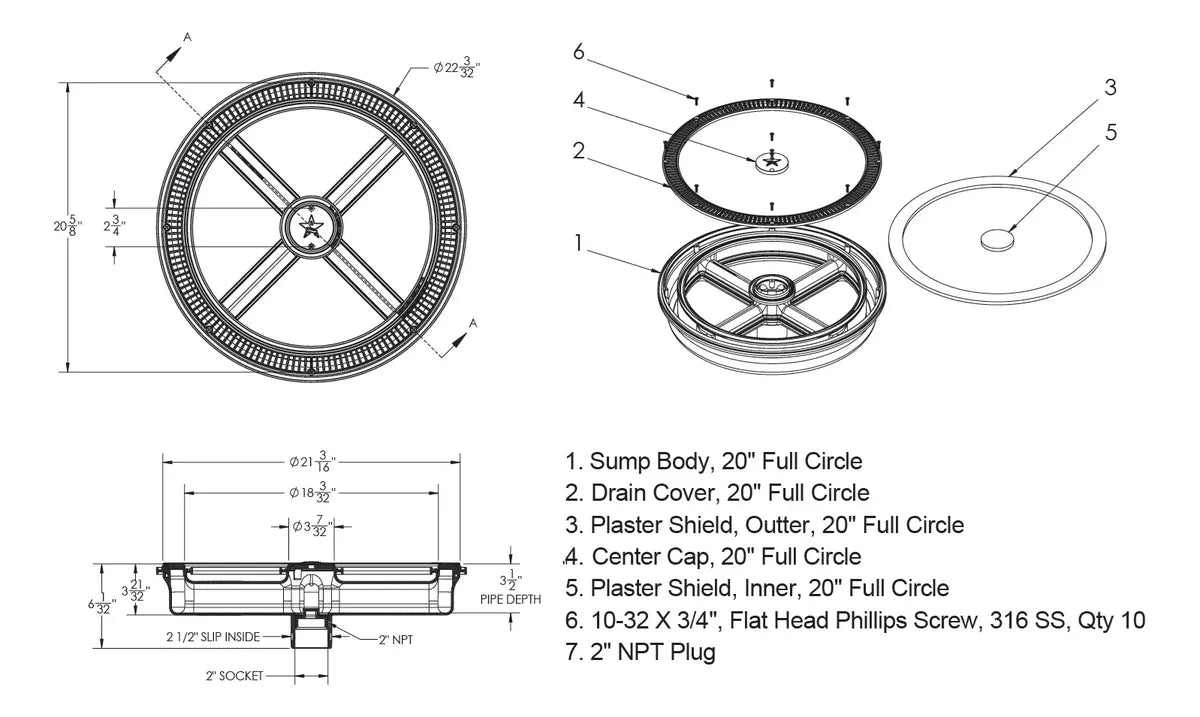 Dren De Fondo Circular 20 PuLG Aquastar