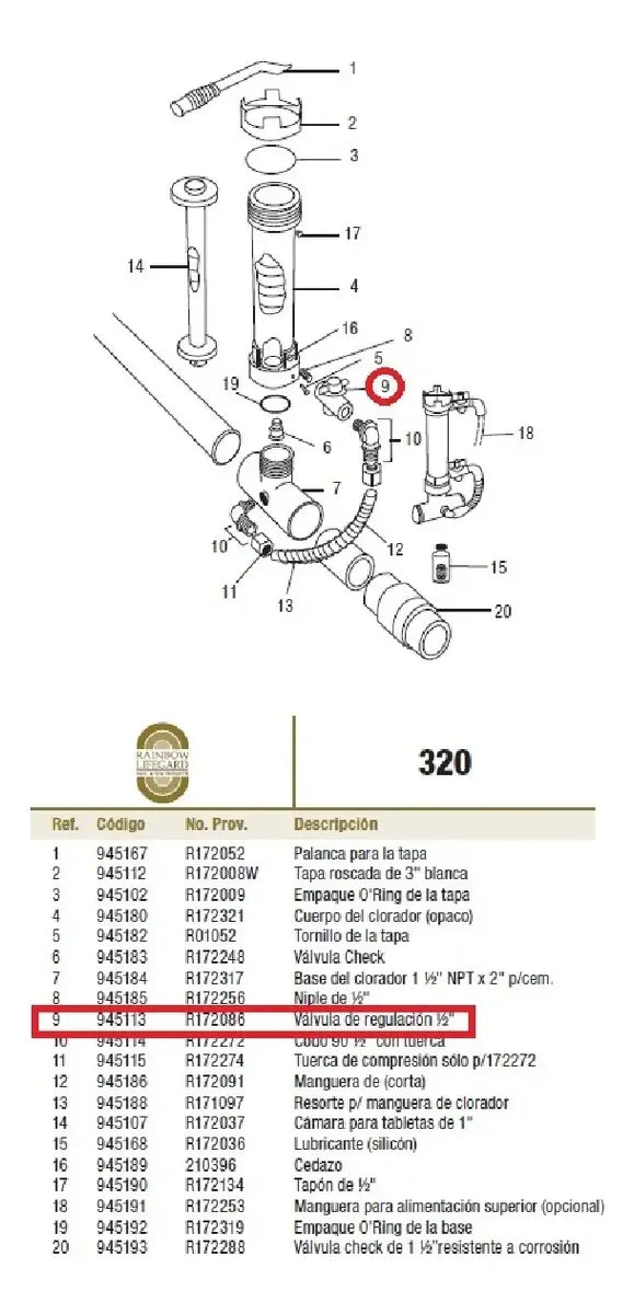 Refaccion Valvula Clorador Rainbow R172086z